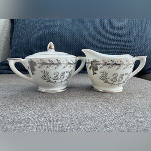 Vintage Lefton 25th Anniversary China Creamer and Sugar Set